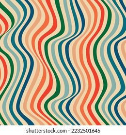 Psychedelic retro groove waves background in muted warm tones. vector illustration. Pattern in the style of the seventies and sixties. Hippie style design