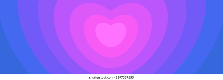 Psychedelic retro neon tunnel in the shape of a heart. Hypnotic rainbow romantic 70s background horizontal banner