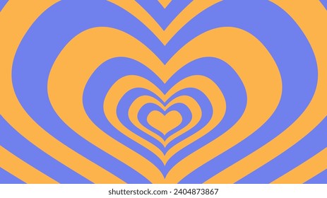 Psychedelic retro neon tunnel in the shape of a heart. Hypnotic rainbow romantic 70s background horizontal banner