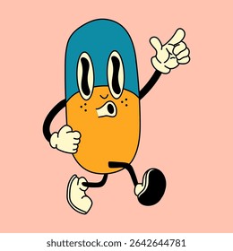 Psychedelic Retro Pill Cartoon Character
