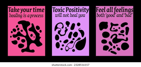 Psychedelic retro posters with abstract melting shapes. New Wave spiritual hippie style. 