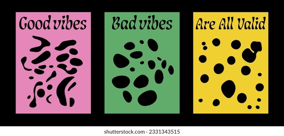 Psychedelic retro posters with abstract melting shapes. New Wave spiritual hippie style. 