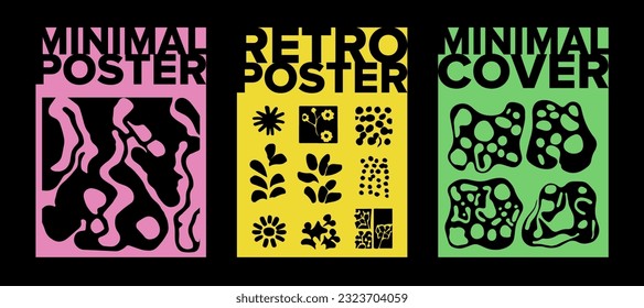 Psychedelic retro posters with geometric shapes and ornaments. New Wave spiritual hippie style. 