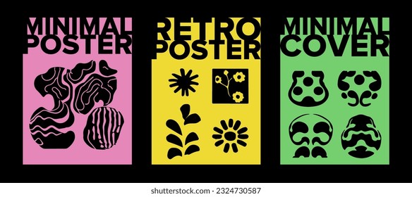 Psychedelic retro posters with geometric shapes and ornaments. New Wave spiritual hippie style. 