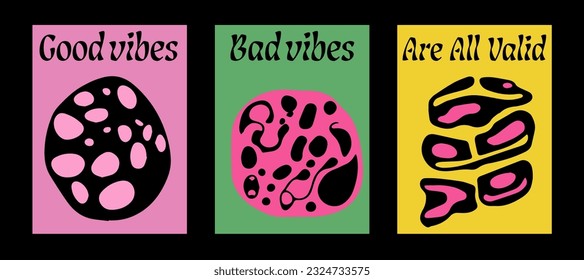 Carteles retro psicodélicos con formas geométricas y adornos. Nuevo estilo hippie espiritual de Wave. 