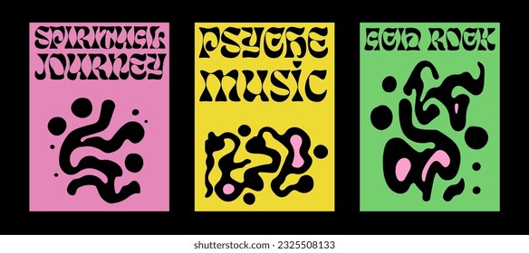 Carteles retro psicodélicos con formas geométricas y adornos. Estilo hippie espiritual de la Nueva Era. 