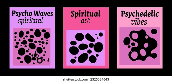 Carteles retro psicodélicos con formas geométricas y adornos. Estilo hippie espiritual de la Nueva Era. 