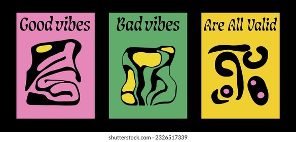 Carteles retro psicodélicos con formas geométricas y adornos. Estilo hippie espiritual de la Nueva Era. 