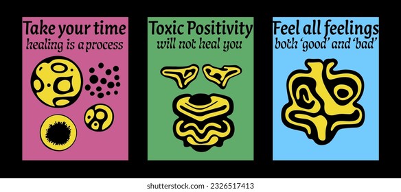 Carteles retro psicodélicos con formas geométricas y adornos. Estilo hippie espiritual de la Nueva Era. 