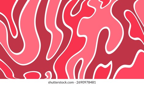 Un fondo ondulado rosa abstracto de estilo retro psicodélico. Las ondas, los remolinos y las Formas distorsionadas forman un patrón óptico dinámico.