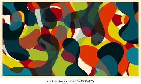 A psychedelic retro-style abstract wavy background. Waves, swirls, and distorted shapes form dynamic optical patterns.