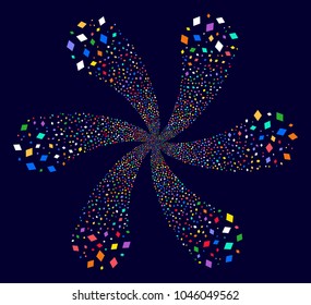 Psychedelic Rhombus Shape curl composition on a dark background. Psychedelic vector twirl done from randomized rhombus shape items.