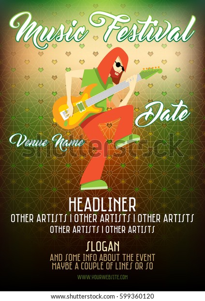 Psychedelic Rock Music Festival Flyer Poster Stock Vector Royalty Free 599360120