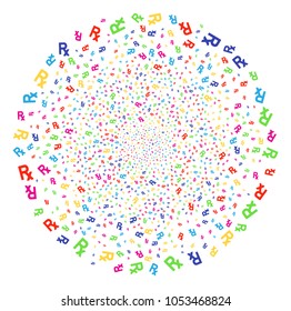 Psychedelic Rx Symbol festive spheric cluster. Vector cluster bang created from scatter Rx symbol objects. Multicolored Vector illustration.