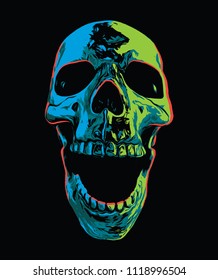 Psychedelic Screaming Skull on Black Background