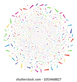 Psychedelic Screw exploding cluster. Vector round cluster bang created with random screw symbols. Psychedelic Vector illustration.