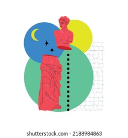 Psychedelic sculptures. Abstract contemporary poster or print. Trippy Greek surreal antique Aphrodite statue, 90s style rave card, y2k concept. Vector cartoon flat isolated illustration