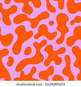 Psychedelic seamless pattern with abstract organic shapes. Vector funky flat background. Wavy liquid distorted shapes