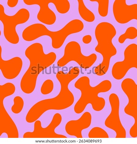 Psychedelic seamless pattern with abstract organic shapes. Vector funky flat background. Wavy liquid distorted shapes