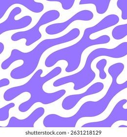 Psychedelic seamless pattern with abstract silhouette organic shapes. Vector funky flat background. Wavy liquid distorted shapes