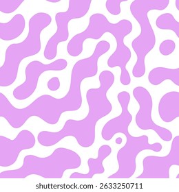 Psychedelic seamless pattern with abstract silhouette organic shapes. Vector flat funky background. Wavy liquid distorted shapes