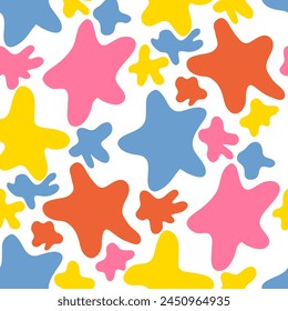 Psychedelic seamless pattern with abstract spots. Perfect print for tee, paper, textile and fabric. Hand drawn vector illustration.
