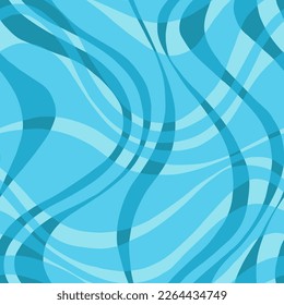 Psychedelic seamless pattern. Retro 70s 90s 00s style. Groovy blue transparent hypnotic waves texture for textile, paper, fabric. Abstract twisted geometric vector surface. Optical illusion