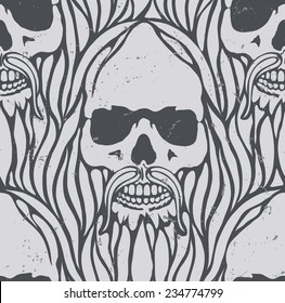 Psychedelic  Seamless Pattern with Skulls 