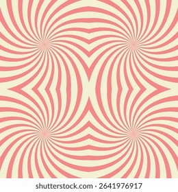 Psychedelic seamless pattern with twisted lines. Groovy background with pink spiral elements. Retro design. Abstract Distorted texture. Vector flat illustration