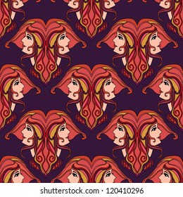 Psychedelic seamless pattern with woman. Vector illustration