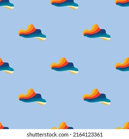 Psychedelic seamless patterns in retro 70s style, groovy hippie backgrounds with multicolored rainbow. Teenage cartoon funky print for T-shirts, postcards, posters, fabrics