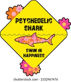 a psychedelic shark attention board