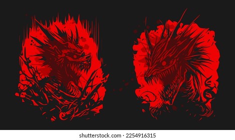 psychedelic sketch dragon isolated on black background. Vector illustration
