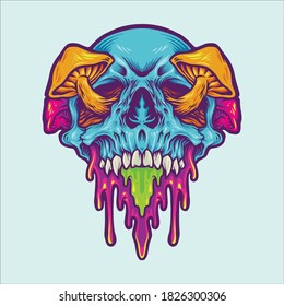 Psychedelic Skull Magic Mushroom mascot illustrations for merchandise