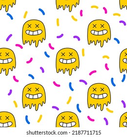 Psychedelic smile seamless pattern. 1970 vibe pattern. Doodle seamless pattern. Psychedelic, trippy, hallucination background