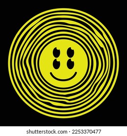 Sonrisa psicodélica. Techno, logo de la cara de ácido rave. Ilustración del vector