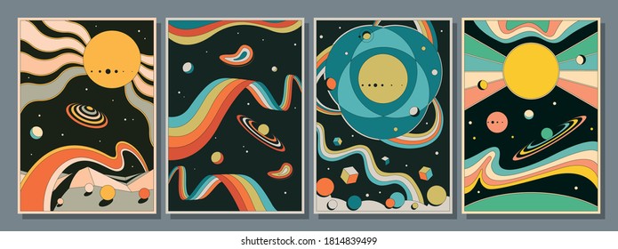 Psychedelic Space 1960s Style Backgrounds, Illustrations, Covers, Posters Templates