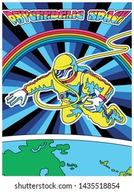 Psychedelic Space, Astronaut in Outer Space Colorful Poster 1960s Style