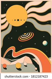 Psychedelic Space Background, Poster, Cover Template, 1960s, 1970s Abstract Art Style