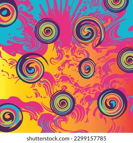Diseño espacial psicodélico ondas de vapor en colores vibrantes de la paleta de caramelos ilustración vectorial trending design de 2023