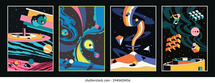 Psychedelic Space Illustration Abstract 3D Shapes Background
