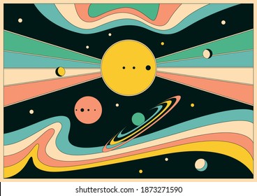 Psychedelic Space Poster Background, Abstract Illustration 