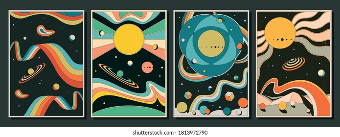 Psychedelic Space Posters, 1960s Poster, Cover Templates, Abstract Background Set