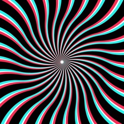 Psychedelic Spiral Sunburst With CMYK Offset Print Effect On White Background. Spinning Optical Illusion.