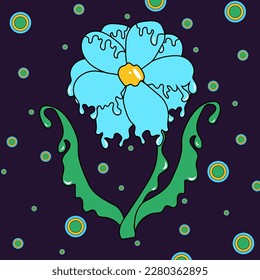 Psychedelic spring flower. Modern and funny summer flower with flowing texture. Crazy daisy vector illustration in 90s style.