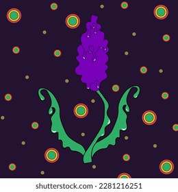 Psychedelic spring flower. Modern and funny summer flower with flowing texture. Crazy muscari vector illustration in 90s style.