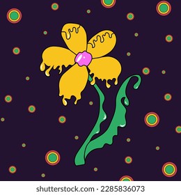 Psychedelic spring flower. Modern and funny summer flower with flowing texture. Crazy daisy vector illustration in 90s style.