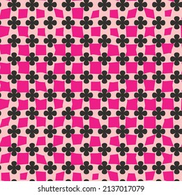 Psychedelic Squares Florals Monochrome Style Retro Seamless Minimalist Pattern Trendy Fashion Colors Perfect for Allover Fabric Print and Wrapping Paper Vector Design Pastel Pink Fuchsia Tones
