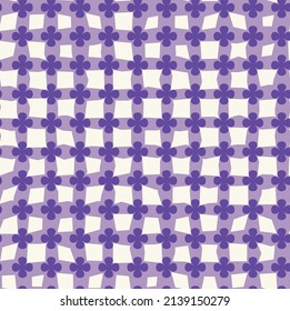 Psychedelic Squares Florals Monochrome Style Retro Seamless Minimalist Pattern Trendy Fashion Colors Perfect for Allover Fabric Print and Wrapping Paper Vector Design Lilac White Tones