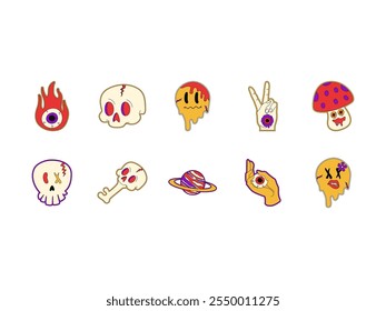 Psychedelic Sticker Design Element Set
